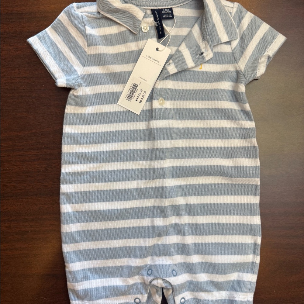 Janie and Jack Blue and White Striped Bodysuit